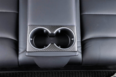 Real Molded Matte Carbon Fiber Backseat Cup Holder Overlay for Tesla Model 3 2023-2024 Highland - PimpMyEV