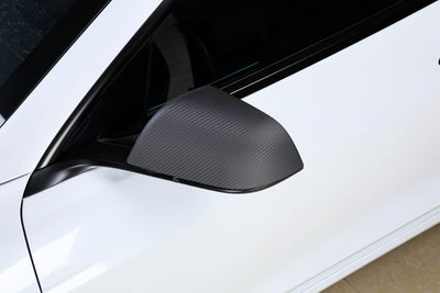 Real Molded Matte Carbon Fiber Side Mirror Overlay Covers for Tesla Model 3 2023-2024 Highland - PimpMyEV
