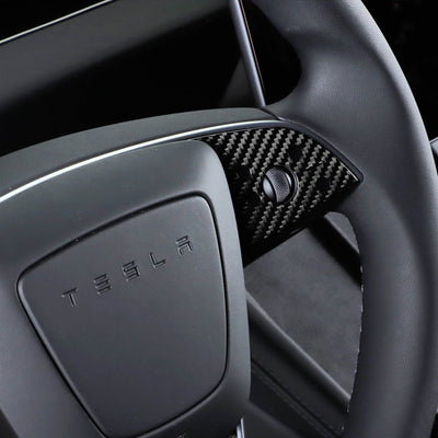 Real Molded Matte Carbon Fiber Steering Wheel Overlays 3Pcs for Tesla Model 3 2023-2024 Highland - PimpMyEV