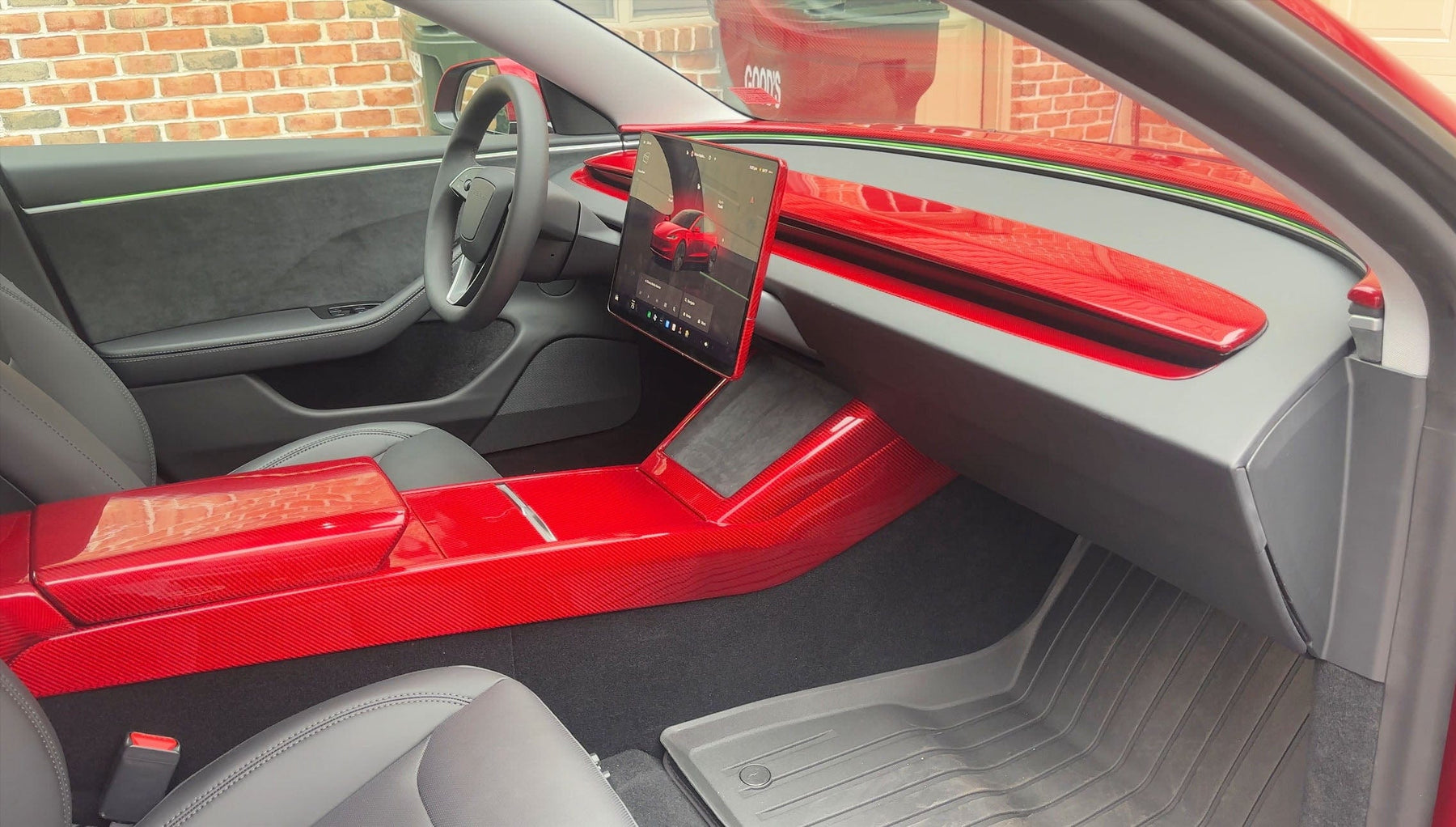 Tesla Rear Ac Screen Real Molded RED Carbon Fiber Rear AC Screen Display Overlay Cover Tesl ...