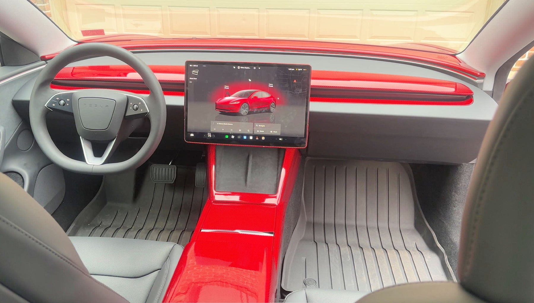 Tesla Rear Ac Screen Real Molded RED Carbon Fiber Rear AC Screen Display Overlay Cover Tesl ...