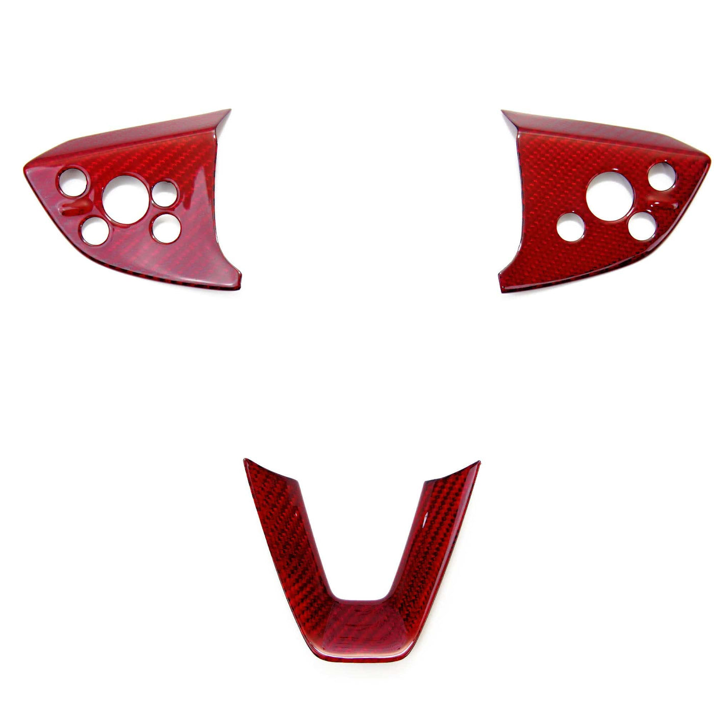 Real Molded RED Carbon Fiber Steering Wheel Overlays 3Pcs for Tesla Model 3 2023-2024 Highland