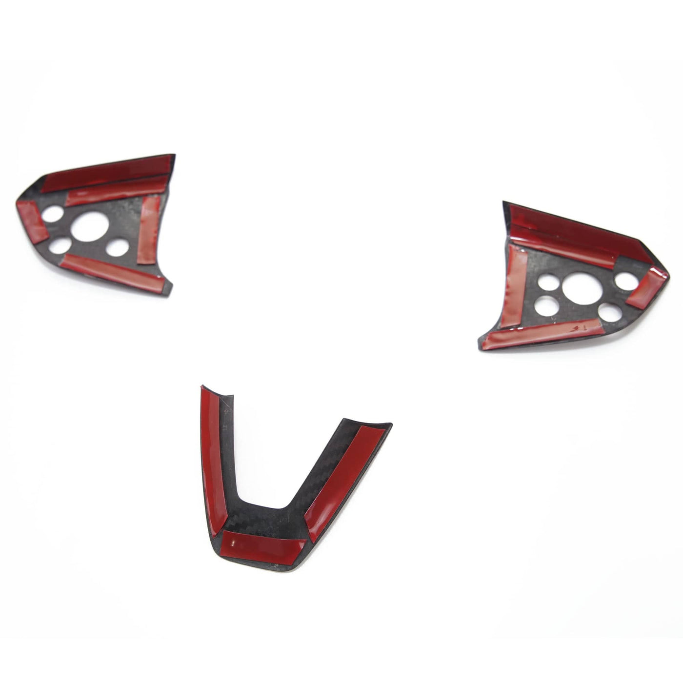 Real Molded RED Carbon Fiber Steering Wheel Overlays 3Pcs for Tesla Model 3 2023-2024 Highland