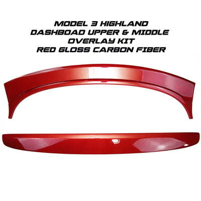 Real Molded RED Carbon Fiber Dashboard Air Vent Overlay Kit For Tesla Model 3 2023-2024 Highland