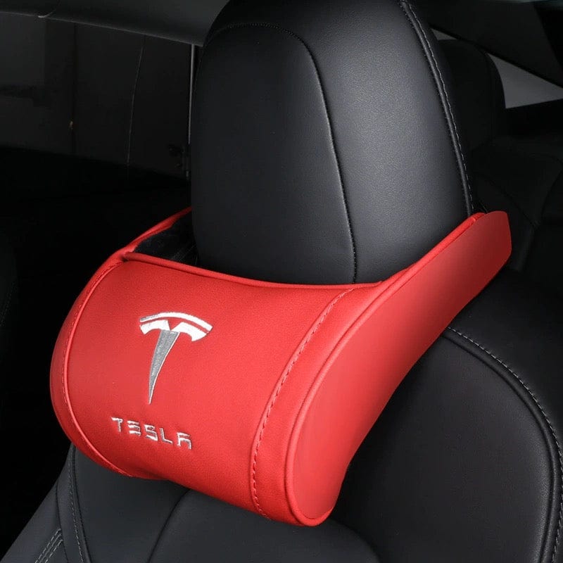 Cuscino Poggiatesta Auto Tesla Model Y/3/X/S - Pelle Nappa, Spessore Regolabile, Cinturino Adattabile, Nero