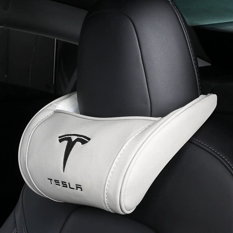 Cuscino Poggiatesta Auto Tesla Model Y/3/X/S - Pelle Nappa, Spessore Regolabile, Cinturino Adattabile, Nero