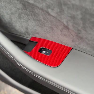 Real Molded RED Carbon Fiber Window Switch Overlays for Tesla Model 3 (Left Hand Drive) 2023-2025 Highland