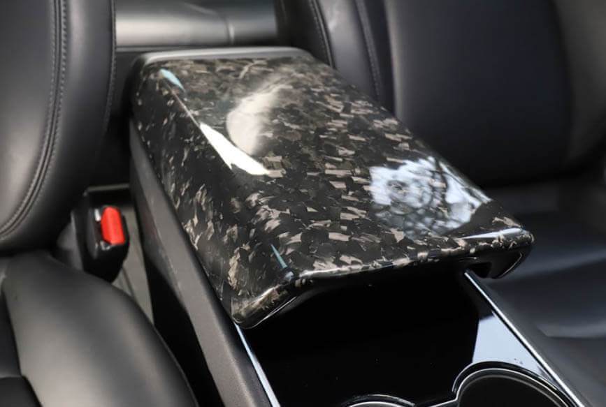 Genuine Forged Carbon Fiber Armrest Fascia Cover For Model 3 (Gloss) - PimpMyEV