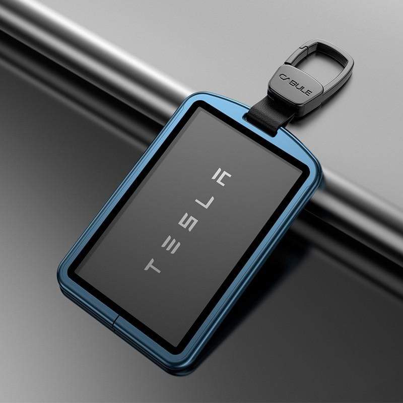 Metal Key Card Holder V2 for Tesla Model 2017-2025 Blue with buckle