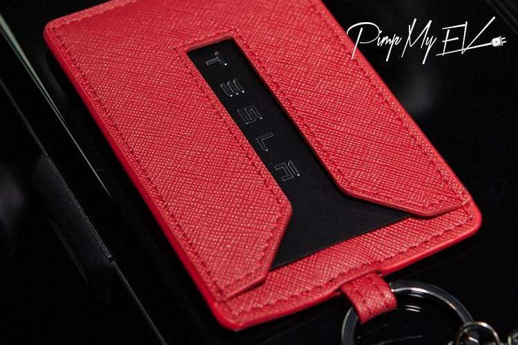 Vegan Leather Key Card Holder for Tesla Model 3 & Y, Red
