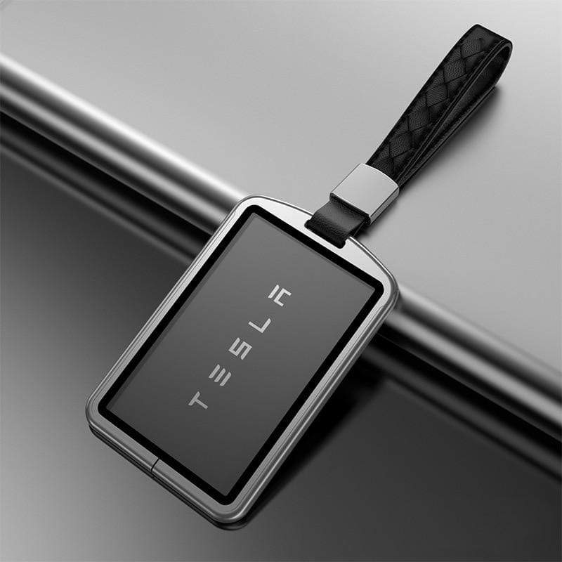 Metal Key Card Holder for Tesla Model 3 2017-2023, Silver with Lanyard
