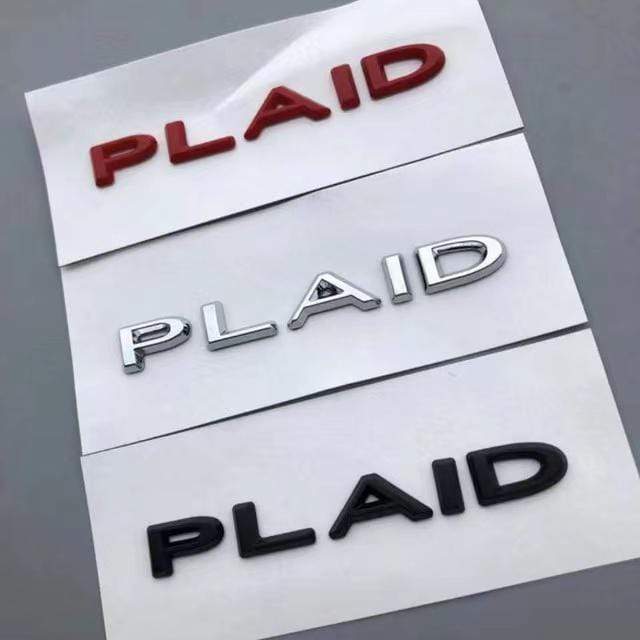 Tesla Plaid Word Lettering Emblem Badge - PimpMyEV