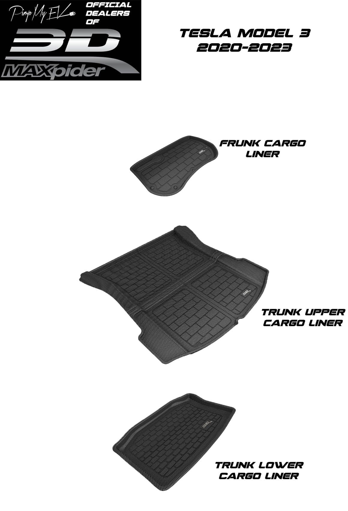 3D MAXpider Custom Fit All-Weather ELEGANT Series LHD Floor Mats For Tesla Model 3 5 SEAT 2020-2023 - PimpMyEV