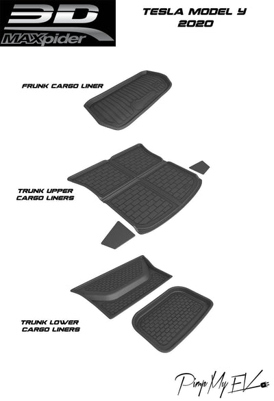 3D MAXpider Custom Fit All-Weather ELEGANT Series LHD Floor Mats For Tesla Model Y 5 SEAT 2020 - PimpMyEV