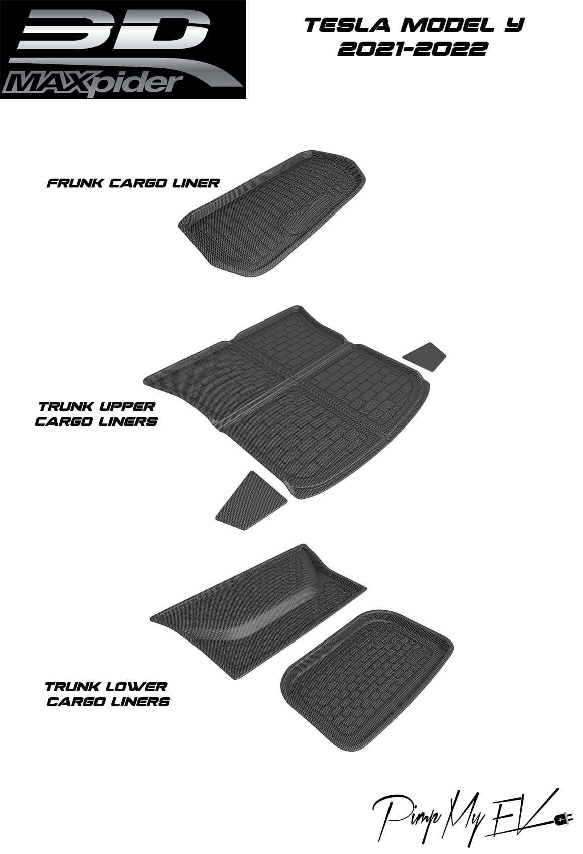 3D MAXpider Custom Fit All-Weather ELEGANT Series LHD Floor Mats For Tesla Model Y 5 SEAT 2021-2023 - PimpMyEV