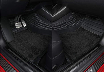 Cow Hide Nappa Leather Premium Diamond Lattice Dual-Layer Car Floor Mats Set for Model 3 (6 colors) - PimpMyEV
