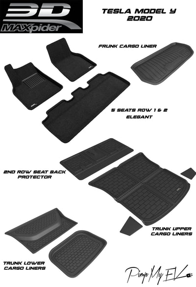 3D MAXpider Custom Fit All-Weather ELEGANT Series LHD Floor Mats For Tesla Model Y 5 SEAT 2020 - PimpMyEV
