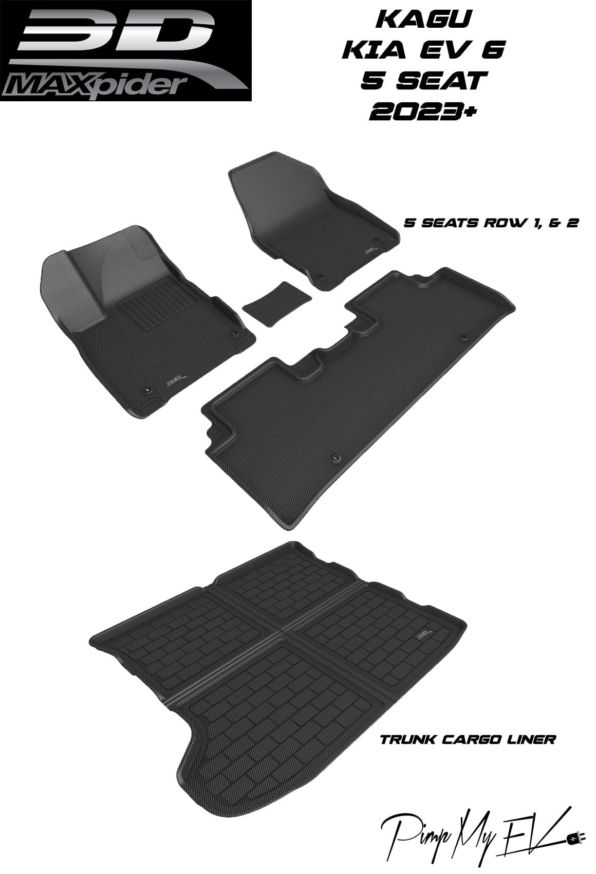 3D MAXpider Custom Fit All-Weather KAGU Series LHD Floor Mats For KIA EV6 5 SEATS 2023 - PimpMyEV