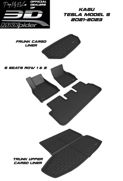 3D MAXpider Custom Fit All-Weather KAGU Series LHD Floor Mats For Tesla Model S 5 SEAT 2021-2023 - PimpMyEV