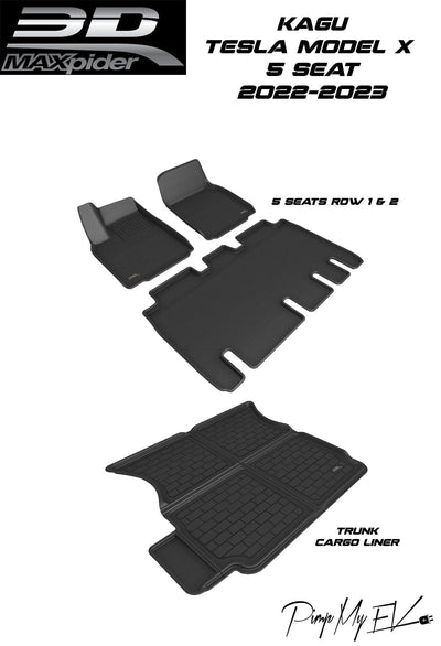 3D MAXpider Custom Fit All-Weather KAGU Series LHD Floor Mats For Tesla Model X 5 SEATS 2022-2023 - PimpMyEV