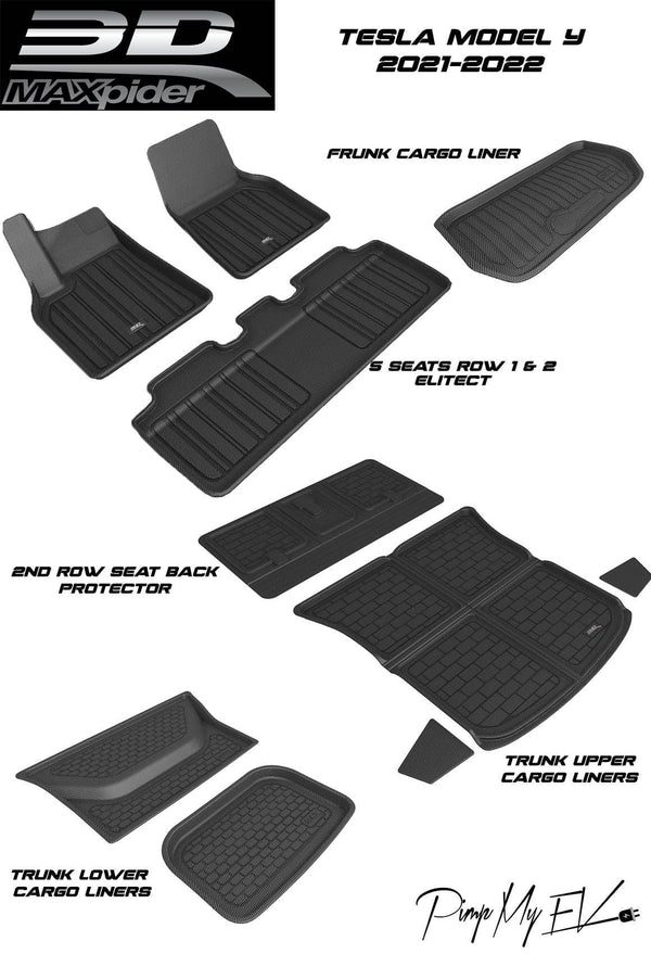 3D MAXpider Custom Fit All-Weather ELITECT Series LHD Floor Mats For Tesla  Model Y 5 SEAT 2021-2023