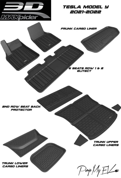 3D MAXpider Custom Fit All-Weather ELITECT Series LHD Floor Mats For Tesla Model Y 5 SEAT 2021-2023 - PimpMyEV