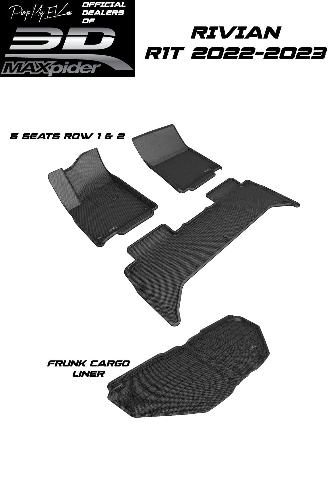 3D MAXpider Custom Fit All-Weather KAGU Series LHD Floor Mats For Rivian  R1T 2022-2023 PimpMyEV