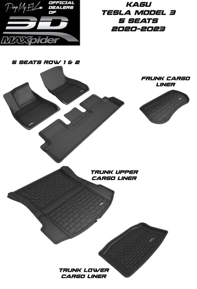 3D MAXpider Custom Fit All-Weather KAGU Series LHD Floor Mats For Tesla Model 3 5 SEAT 2020-2023 - PimpMyEV