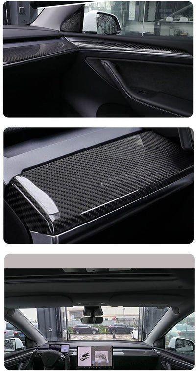 Genuine Gloss Carbon Fiber Replacement Dashboard & Door Trim Set for Tesla Model 3 LHD 2021-2022 - PimpMyEV