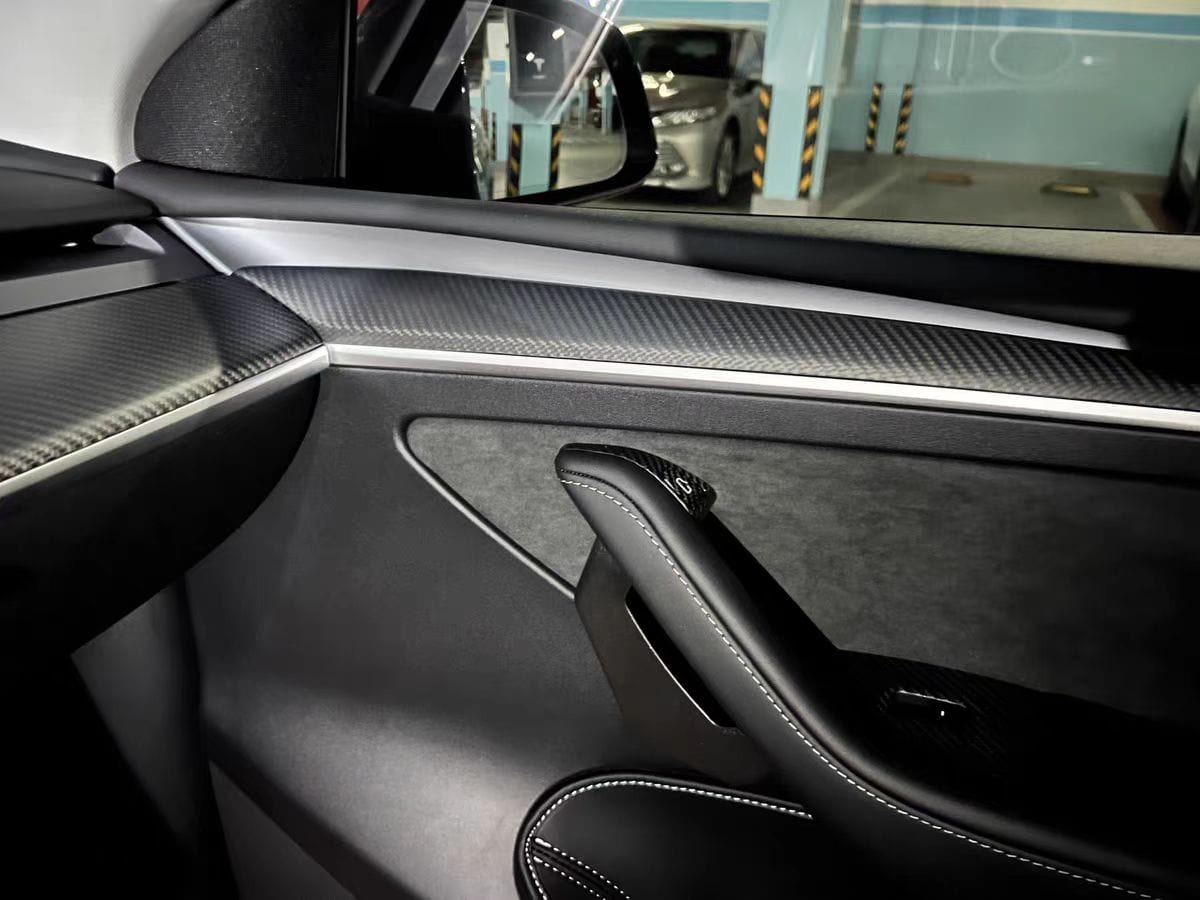 Genuine Matte Carbon Fiber Dashboard & Door Trims Replacement Kit for Tesla Model Y LHD 2021-2022 - PimpMyEV