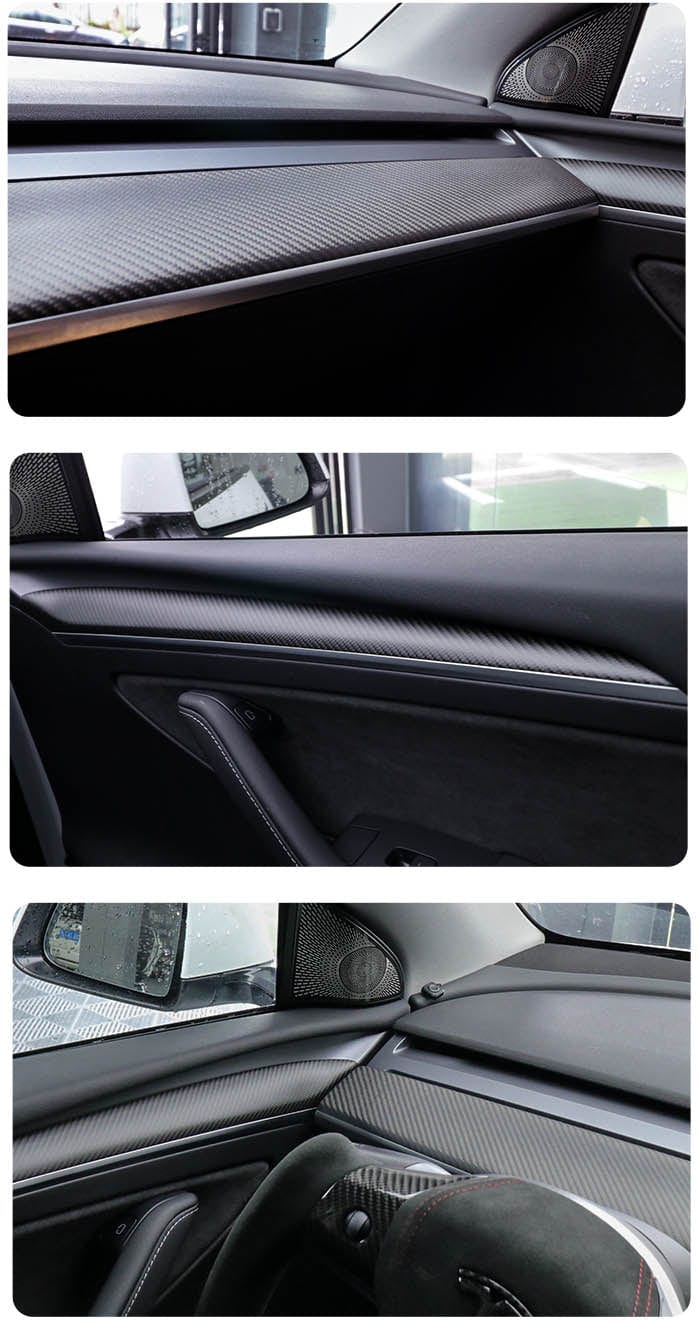 TESERY Tesla Model 3 / Y Dashboard Cover - Carbon Fiber Interior Mods Model Y 2023.Oct. - Dec. (Made in China) / Matte Carbon Fiber