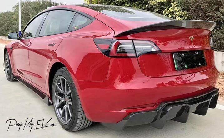 For 2017-23 Tesla Model 3 w/LED Light Diffuser Carbon Print Rear Bumper  Diffuser