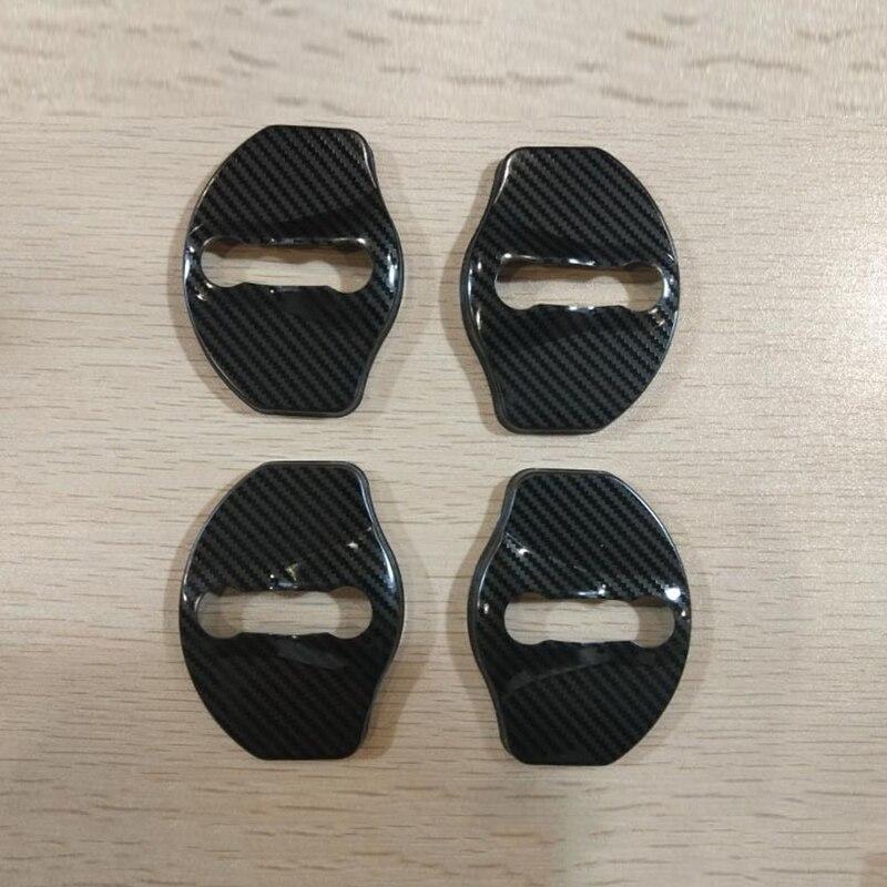 Carbon Fiber Style Door Lock Stainless Steel Protection Cover Trim for Model 3 - PimpMyEV