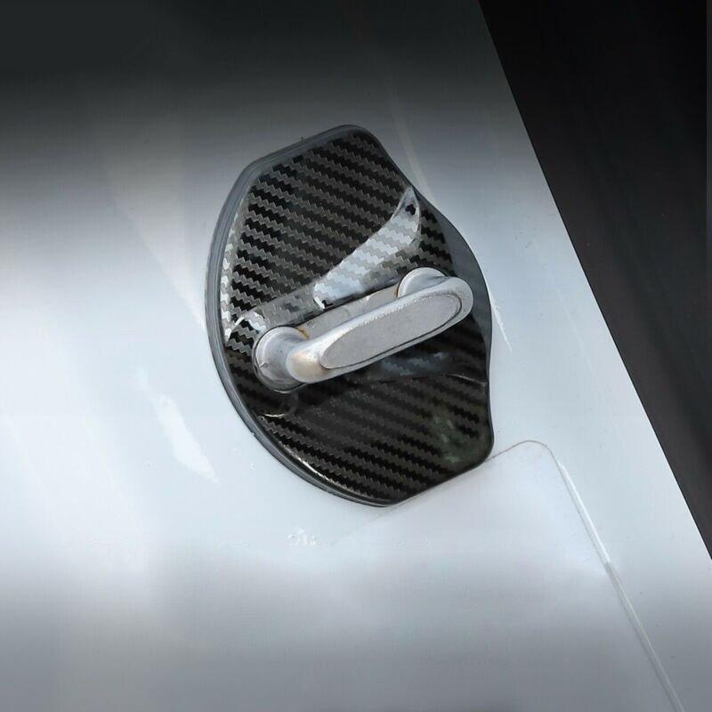 Carbon Fiber Style Door Lock Stainless Steel Protection Cover Trim for Model Y - PimpMyEV