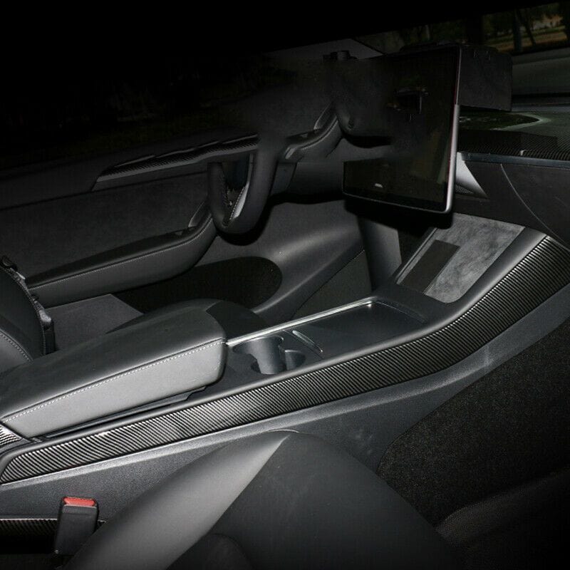 Real Molded Gloss Carbon Fiber Center Console Side Trims for Tesla Mod
