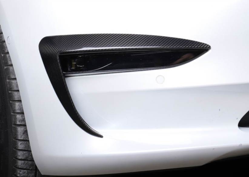 Real Molded Gloss Carbon Fiber Fog Light Canards for Tesla Model 3