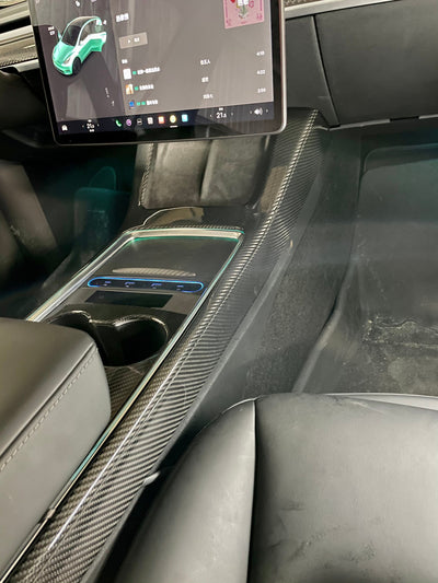 Genuine Carbon Fiber Center Console Full Coverage Facia for Tesla Model 3 (Gloss) 2021-2023 - PimpMyEV