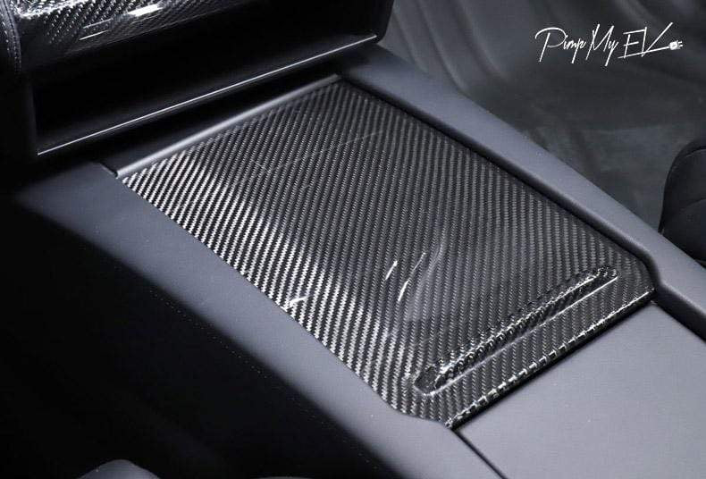 Genuine Carbon Fiber Center Console Slide Cover Trim For Model S (Gloss) - PimpMyEV
