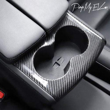 Genuine Carbon Fiber Cup Holder and Rear Panel Trims For Model X (Gloss) - PimpMyEV