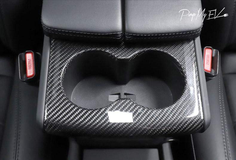 Genuine Carbon Fiber Cup Holder and Rear Panel Trims For Model X (Gloss) - PimpMyEV