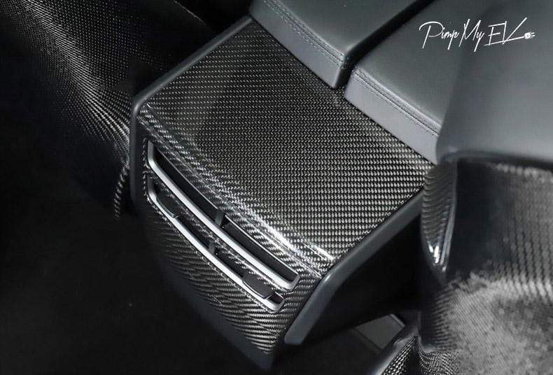 Genuine Carbon Fiber Cup Holder and Rear Panel Trims For Model X (Gloss) - PimpMyEV