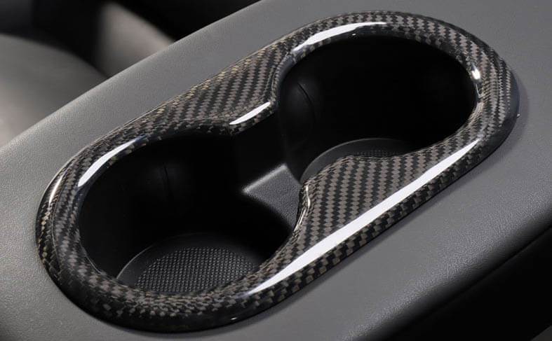 Real Molded Gloss Carbon Fiber Cup Holder Trim for Tesla Model 3 2017-2023