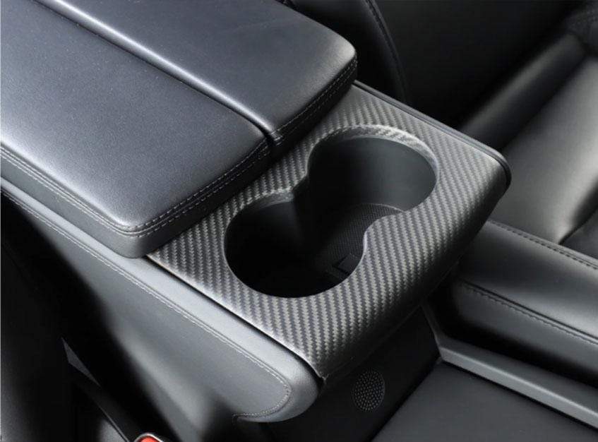 Genuine Carbon Fiber Cup Holder + Rear Panel Trims For Model X (Matte) 2015-2021 - PimpMyEV