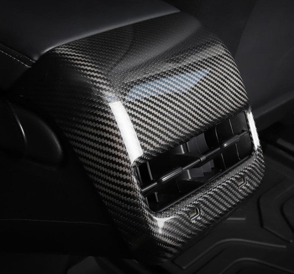 Genuine Carbon Fiber Rear Air Conditioner Vent Fascia for Model 3 (Gloss) - PimpMyEV