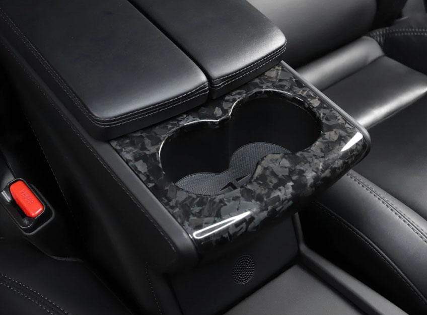 Genuine Forged Carbon Fiber Cup Holder + Rear Panel Trims For Model S (Gloss) 2015-2021 - PimpMyEV