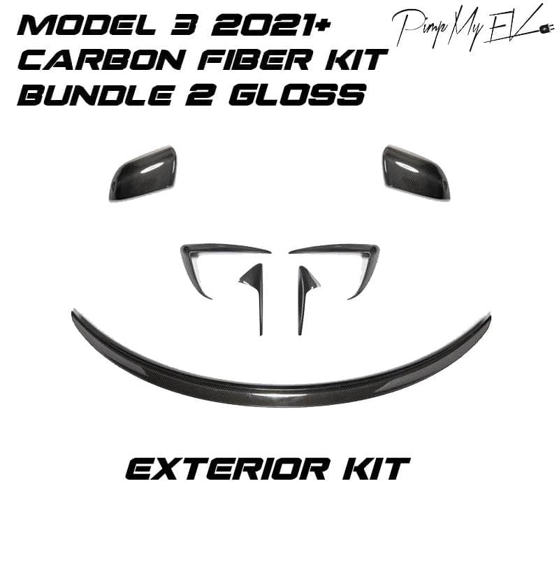 Ultimate Genuine Carbon Fiber Bundle Kit For Model 3 Gloss (5 options) 2021+ - PimpMyEV