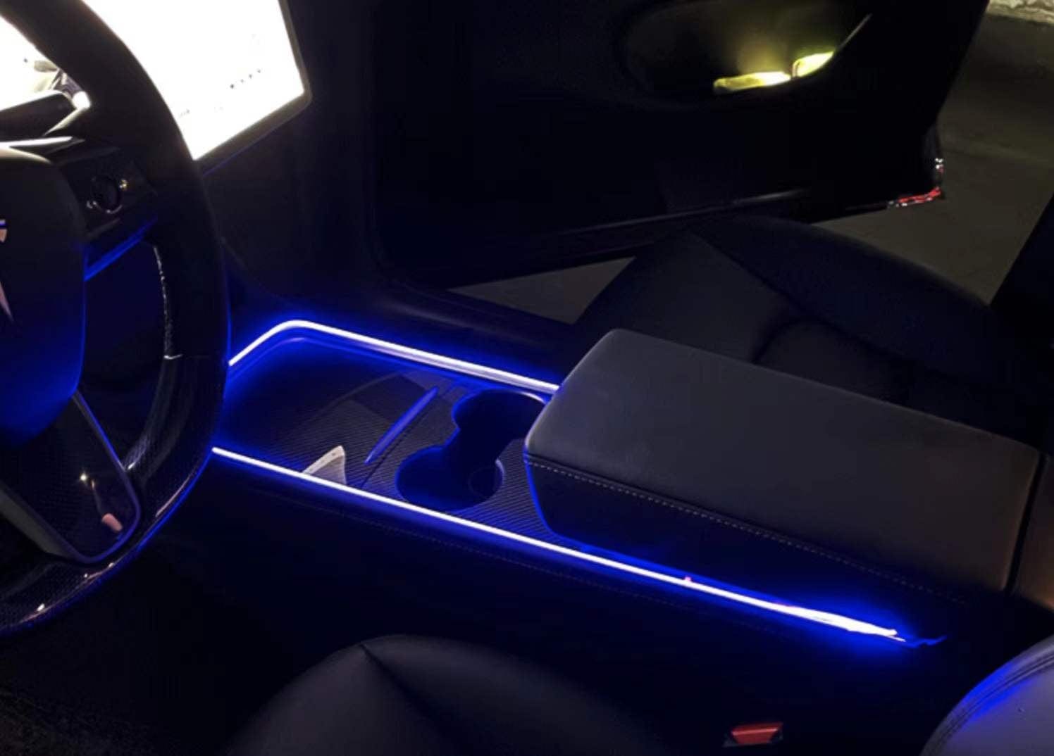 Aktualisiert für Tesla Model 3 Model Y Mittelkonsole Armaturenbrett  Fußbrunnen LED-Streifenlicht mit App-Steuerung Innen-Neonlichter