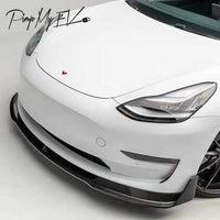 Real Molded Gloss Carbon Fiber V Type Blade Front Lip For Tesla Model 3 2017-2023