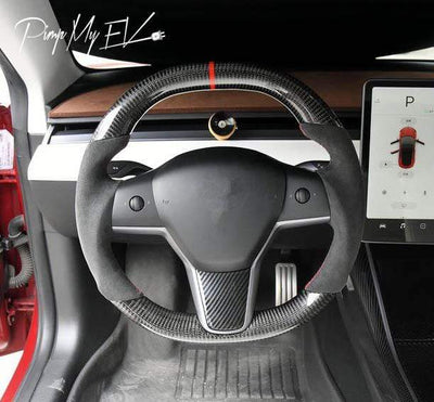 Custom Dry Carbon Fiber Steering Wheel Replacement for Model 3 & Model Y (Various Options) - PimpMyEV