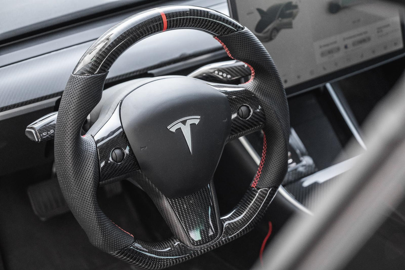 Für Tesla Lenkradabdeckung für Tesla Model 3 Model Y Model S Schwarz Rot  Kohlefaser Leder Anti-Pelz-Sportlenkrad